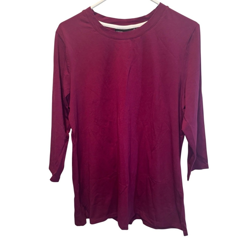 Attitudes by Renee Womens Purple 3/4 Sleeve Knit Side Slit Top L NEW Casual